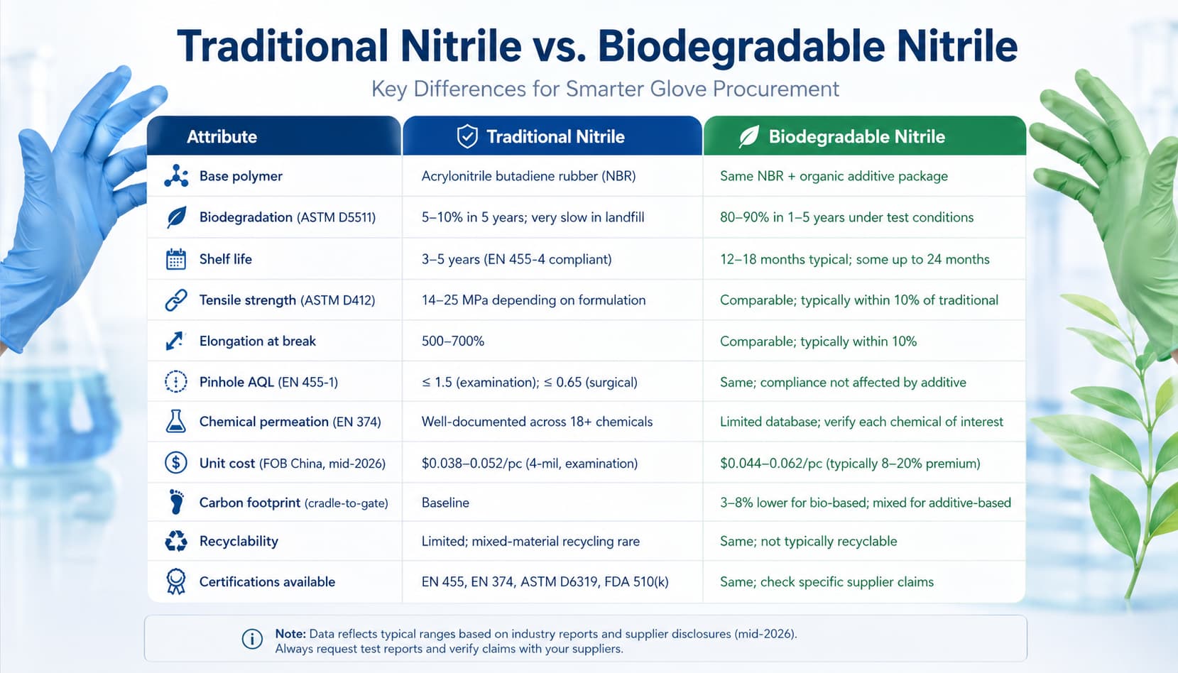 Biodegradable Nitrile Gloves vs Traditional Nitrile Gloves: An ESG-Focused Procurement Comparison (2026)
