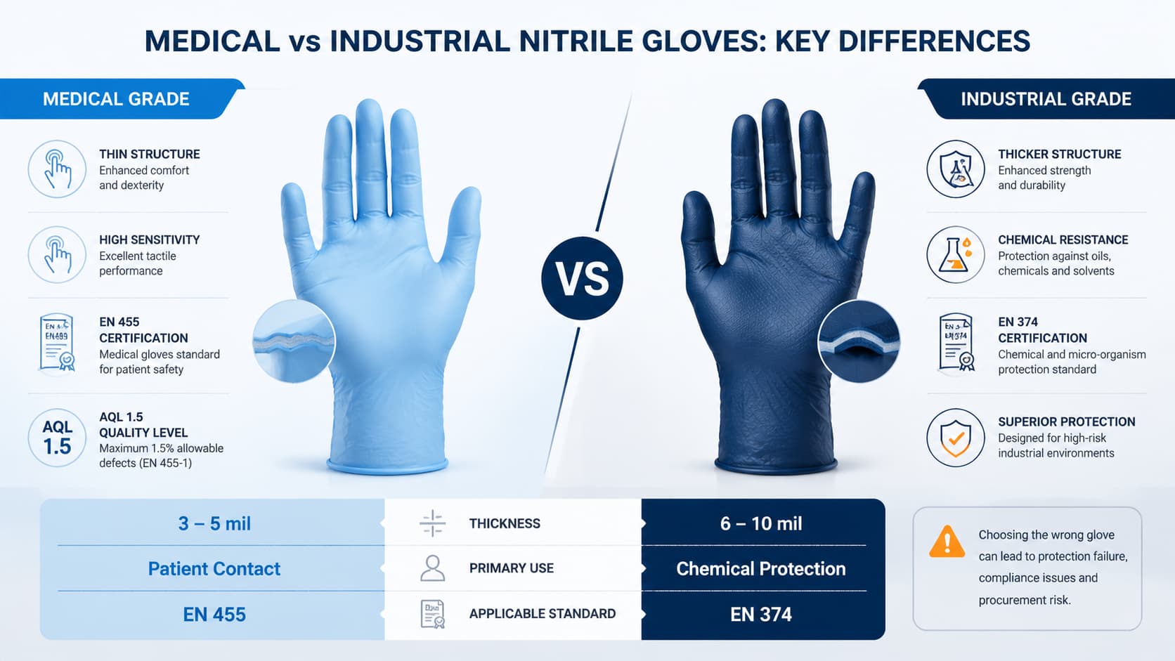 Medical vs Industrial Nitrile Gloves - Certification, Thickness, and Cost Trade-offs (2026)