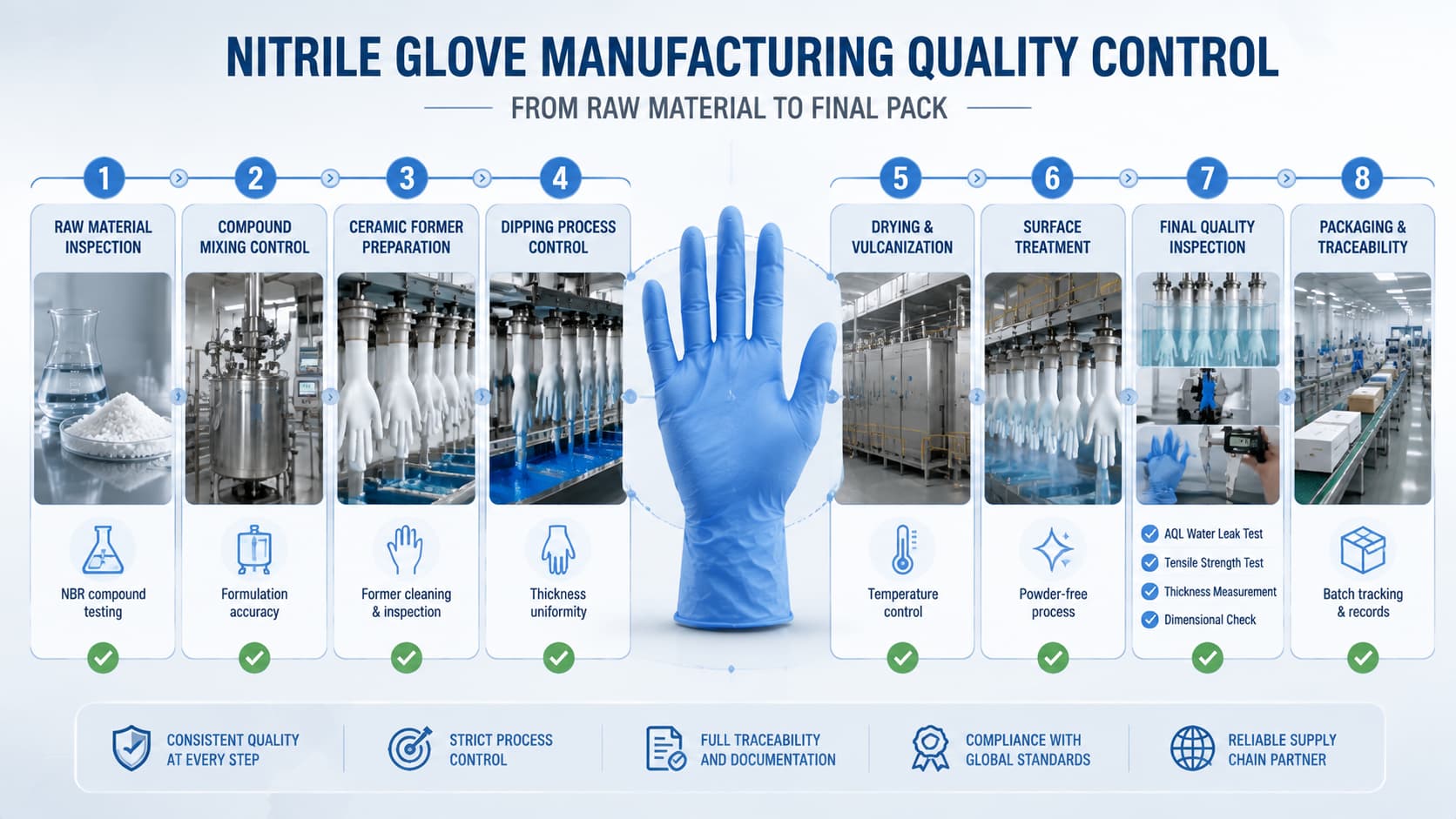 Nitrile Glove Manufacturing Quality Control - 8 Critical Checkpoints from Raw Material to Final Pack